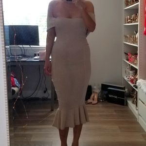 Prettylittlething Beige Bardot Midi Dress